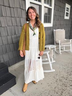 My Take on Coastal Cowgirl – Marissa Wears an Outfit Cowgirl Boots Outfit Dresses, Boho Mom Style, Puffer Coat Outfit, White Tee Jeans, Boston Outfits, Boho Mom, Neutral Boho, Coastal Cowgirl, Cardigan Outfits