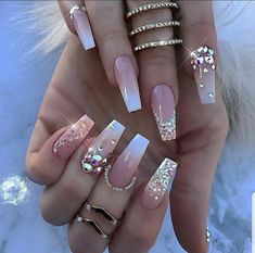 Fantastic Nails, Tapered Square Nails, Luxury Nails, Coffin Nails Designs, Bling Nails, Nail Arts, Gel Nail Art, Square Nails, Long Acrylic Nails