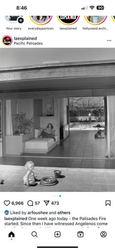 an old photo of a living room and bedroom in black and white with the caption's above it