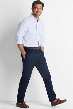 Men's Blue Navy Straight Fit No Iron Chino Pants | Stylish Work Outfits | Men Outfits | Lands' End