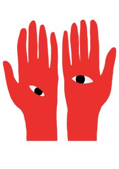 two red hands with black eyes on them