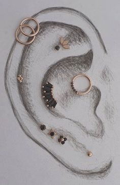 a drawing of ear rings and other jewelry