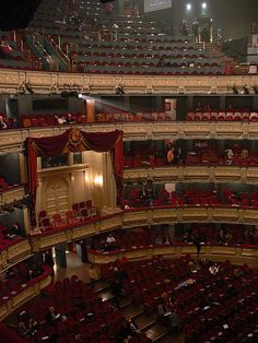 an auditorium filled with lots of red seats