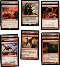 six cards with different types of dragon on them