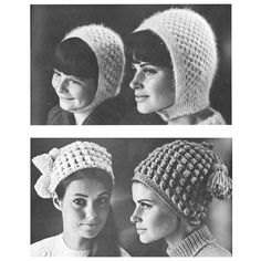 two pictures of women wearing knitted hats