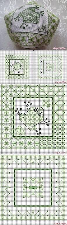 the cross stitch pattern is in green and white