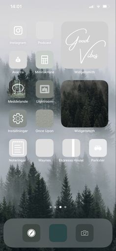 an iphone screen showing the home screen with icons and other things on it, including trees