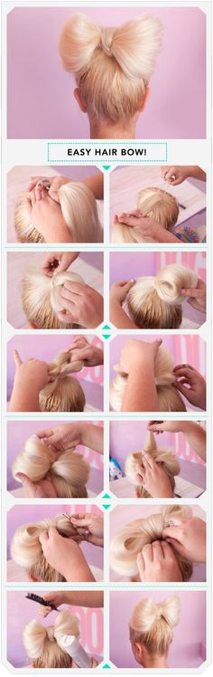 That Adorable “Bow” Hairstyle You’ve Seen Your Fave Celebs Wearing. via http://www.womenio.com/1547/that-adorable-bow-hairstyle-youve-seen-your-fave-celebs-wearing Upcoming daughter experiment wish me luck:) Easy Hair Bows, Diy Wedding Hair, Hair Bow Tutorial, Everyday Hairstyles, Rilakkuma, Beauty Tutorials, Crazy Hair