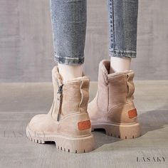 Lasaky - Title: Northeast Thickened and Insulated Martin Boots for Winter with Platform, Leather and Fur. Rough Heels, Footwear Fashion, Hiking Fashion, Trending Boots, Warm Boots, Favorite Boots, Leather Sandals Flat, Winter Snow Boots, Martin Boots