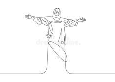 one continuous line drawing of person standing with arms spread out in the air royalty illustration