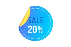 a blue sticker with the word sale 20 % off on it and a yellow pencil