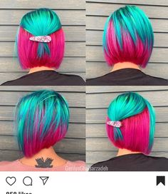 Kids Bob Haircut, Funky Hair Colors, Bob Hairstyle Ideas, Kids Bob, Fantasy Hair Color, Unicorn Hair Color, Wild Hair Color, Vivid Hair, Hairstyle Ideas Easy