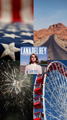 an american flag and fireworks are featured in this collage with images from the movie lana del rey