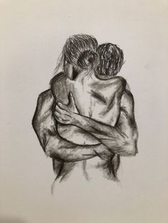 a drawing of two people hugging each other