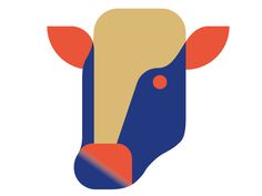 a cow's head is shown in blue and orange