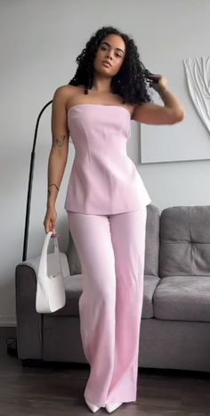 White And Pink Outfit Party, Modest 2 Piece Outfit, Grad Guest Outfit, Classy Pink Outfits, Elegant Pink Outfit, 2piece Outfits Pants, Pink Dinner Outfit, Pink Date Night Outfit, Pink Business Outfit