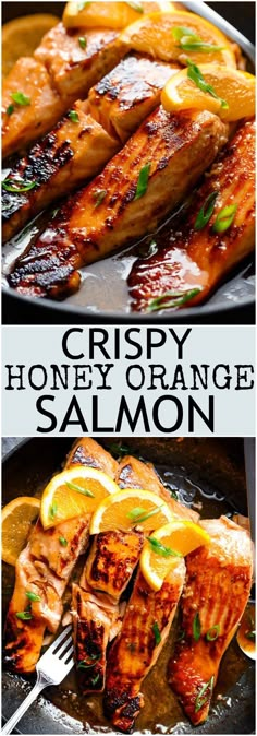 crispy honey orange salmon with lemons and parsley