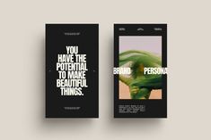 two black and white brochures with the words you have the potential to make beautiful things