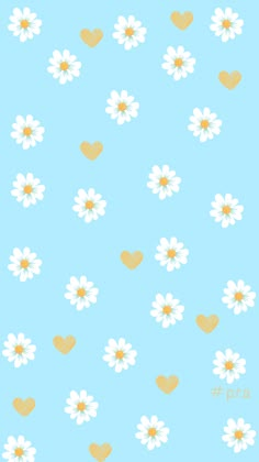 daisies and hearts on a blue background