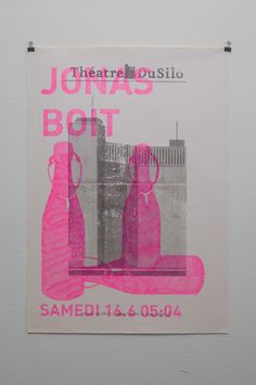 a poster with pink and black graphics on it that says jonas bott, samedi 4 6 054