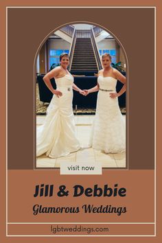 two brides standing in front of an escalator with the words, jll and