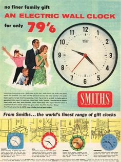 an advertisement for smith's electric wall clock from the early 1950's, featuring family and children