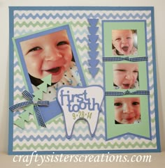 Birth Scrapbook Layouts, First Tooth Scrapbook Layout, 1st Year Scrapbook Baby, Scrapbook Ideas For Baby Boy, Scrapbook Ideas For Baby