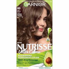 Garnier Nutrisse Ultra Crème Nourishing Permanent Hair Color nourishes as it colors for 2x shinier, silkier and nourished hair vs. uncolored, unwashed hair. Garnier Nutrisse permanent light brown hair dye comes with a fruit oil ampoule that you pour directly into the mix. Our nourishing after color conditioner is infused with five responsibly-sourced oils - avocado, olive, coconut, argan and shea. The new ColorBoost technology efficiently infuses intense dyes into the hair fiber for richer, radi Light Brown Hair Dye, Garnier Hair Color, Natural Brown Hair, Pelo Cafe, Color Conditioner, Shaggy Bob, Brown Hair Dye, Hair Color Chart, Hair Color Light Brown