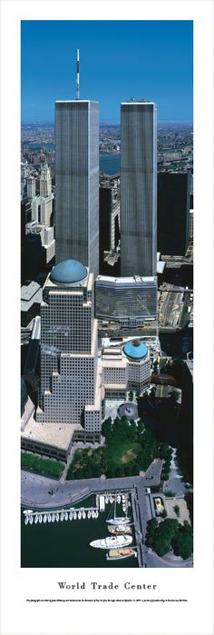 an aerial view of the world trade center in new york city, with two twin towers