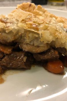 a piece of meat and vegetable pie on a plate