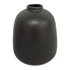 a black vase is shown on a white background