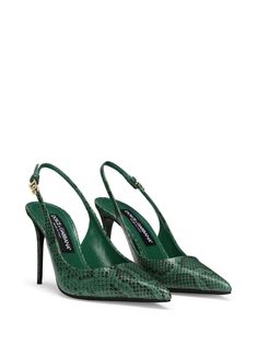 Dolce & Gabbana snakeskin-effect Slingback Pumps - Farfetch Snakeskin Heels, Iconic Bags, Boots Fall, Flat Boots, Exclusive Fashion, Ballet Flat Shoes, Slingback Pump, Pump Sandals, Dolce & Gabbana