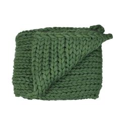 a green knitted blanket on a white background