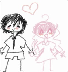 a drawing of two people holding hands and one is wearing a shirt and tie with hearts drawn on it