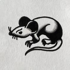 a black and white drawing of a rat