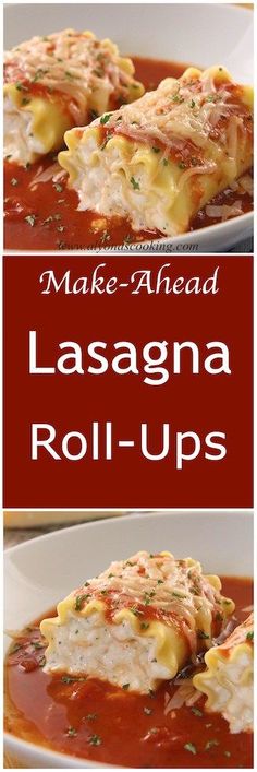 lasagna roll - ups with sauce and cheese on top