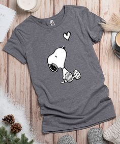 Heather Gray Peanuts Valentines Snoopy Heart Graphic Tee - Women & Plus. Show your love for everyone's favorite beagle with this lightweight cotton-blend tee featuring a lovable cartoon graphic.Size S: 26'' long from high point of shoulder to hem50% cotton / 50% polyesterMachine wash; tumble dryImported, screen printed in the USA Valentines Snoopy, Peanuts Valentines, Snoopy Heart, Heart Graphic, Fashionista Clothes, T Shirt Yarn, Mom Dress, Inspiration Mode, High Point