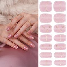 DANNI & TONI Gel Nail Stickers Semi Cured Gel Nail Strips Winter Jelly Pink (Royal Charm) Clear Golden Bow Gel Nail Strip Gel Nail Wraps UV Gel Nails 28 Stickers24.99 #Home