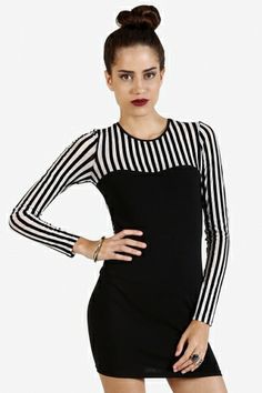 Stripe Tease Bodycon Dress Karen O, Streetwear Styles, Pattern Mixing