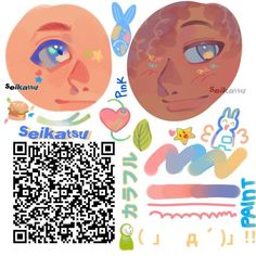 a qr code with an image of a woman's face and other items