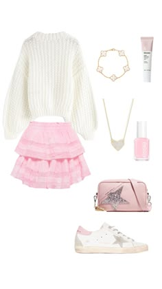 Back To School Outfits Skirt, Pink And Cream Outfit, School Outfits Skirt, Outfit Inspo Pink, Preppy Wardrobe, Outfits Skirt, Dressy Casual Outfits, Cozy Winter Outfits