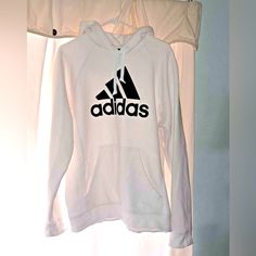 Never Used. Excellent Condition. White Adidas Hoodie Adidas White Hoodie For Athleisure, Adidas White Hoodie In Athleisure Style, White Adidas Hoodie For Winter, Adidas White Sweatshirt For Spring, Adidas Casual Hoodie For Spring, White Adidas Sweatshirt For Spring, Casual White Adidas Sweatshirt, Adidas Logo Casual Sweatshirt For Spring, White Adidas Logo Sweatshirt In Athleisure Style