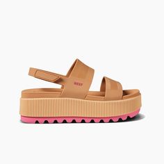 Water Vista Higher Natural/Hot Pink Women's Sandals | REEF® Platform Outfit, Reef Sandals, High Sandals, Sandals Outfit, Trending Sandals, Beach Adventure, Camping Outfits, Vacation Mode, Crazy Shoes