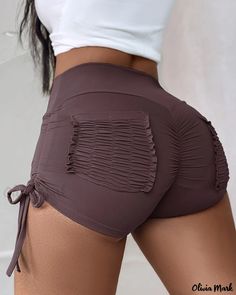 Olivia Mark - Performance-Enhancing High Waist Active Shorts with Ruched Drawstring Detail Drawstring Detail, Active Shorts, Above Knee, Olivia Mark, High Waist, High Waisted