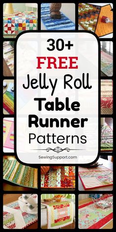 jelly roll table runner patterns with text overlay