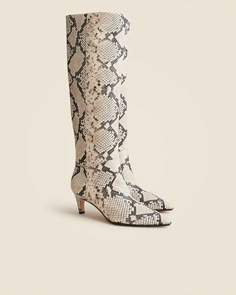 New Stevie knee-high pull-on boots in snake-embossed Italian leather Embossed Boots, Snake Print Boots, Hair Wrap Scarf, Boots For Fall, Capsule Outfits, Trending Boots, Loafer Sneakers, Pull On Boots, Linen Shop