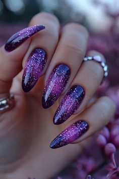 Purple Witchy Nails, Purple Ideas, Purple Chrome Nails, New Year Nails, Purple Glitter Nails, Trendy Nail Designs, Summer Nail Ideas, Pastel Nails Designs, Purple Nail Art