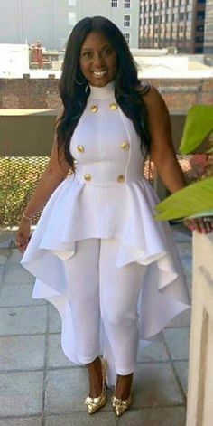 . All White Party Dress Plus Size, White Peplum Top For Party, Plus Size Peplum Dress Classy, White Peplum Set For Wedding, White Peplum Dress For Evening, Chic White Peplum Dresses, African Maxi Dress Ankara, Casual Dresses Plus Size, Ladies Day Dresses