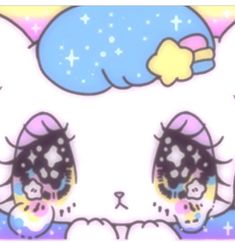 an image of a hello kitty with stars on her head and eyes painted in pastel colors