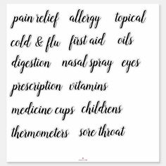 Black script medicine cabinet organization labels! Resize text to fit the storage containers you plan to apply stickers to. Use the customize options to change the labels to what you need! Medicine Cabinet Labels, Cabinet Labels, Landry Room, Medicine Cabinet Organization, Medicine Organization, Homemade Bath, Eye Prescription, Organizing Labels, Nasal Spray